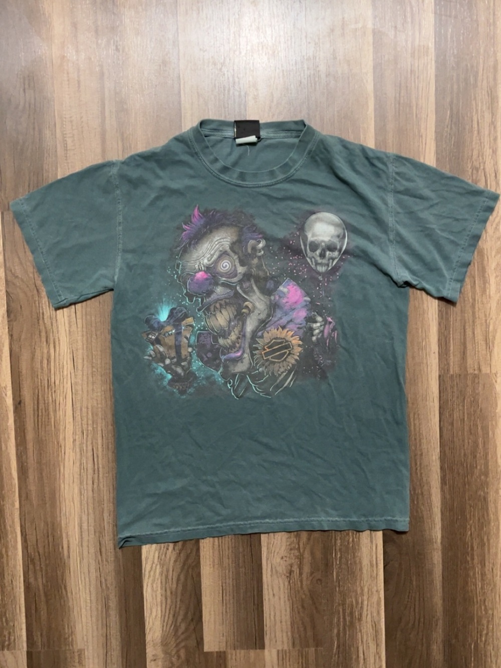 Vintage HARLEY-DAVIDSON Motorcycles Mens Small Teal Green Blue Skull Shirt